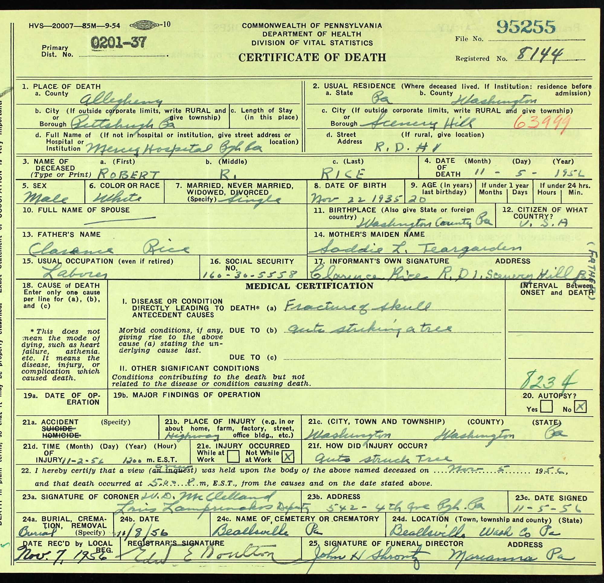death certificate